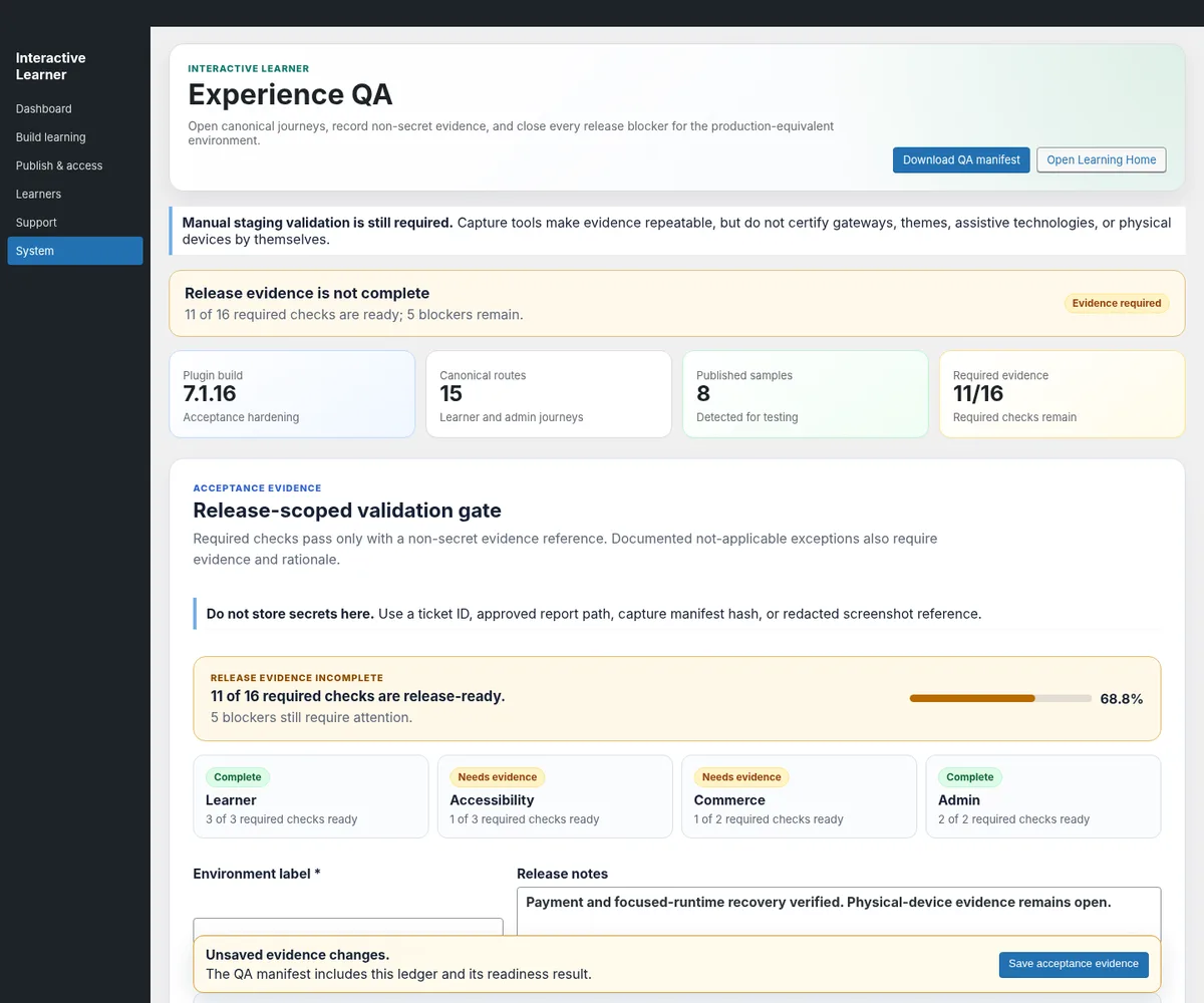 Interactive Learner experience quality assurance dashboard