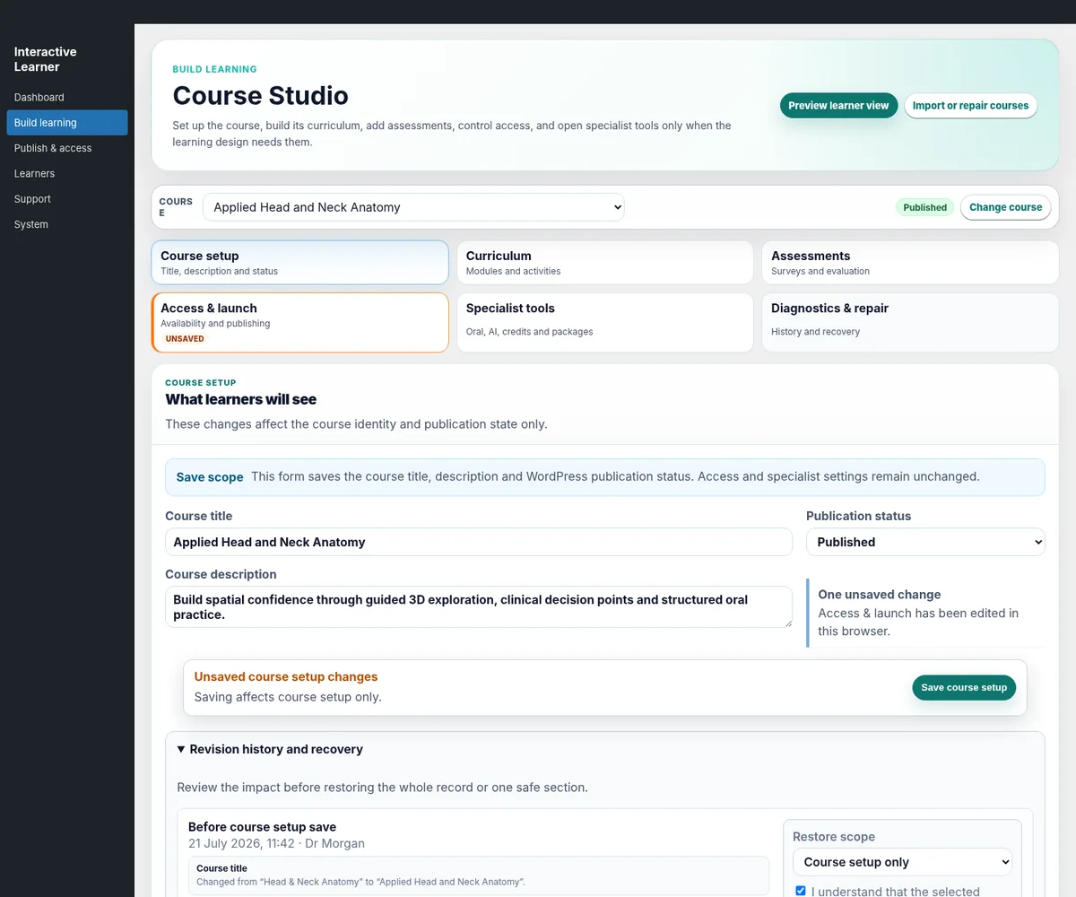 Interactive Learner Course Studio interface