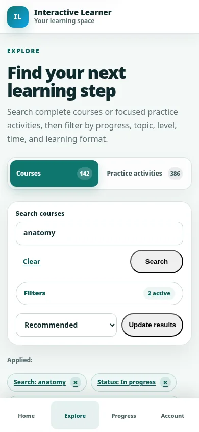 Interactive Learner mobile learning interface