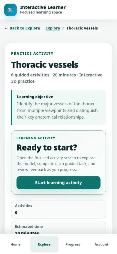Interactive Learner mobile practice screen
